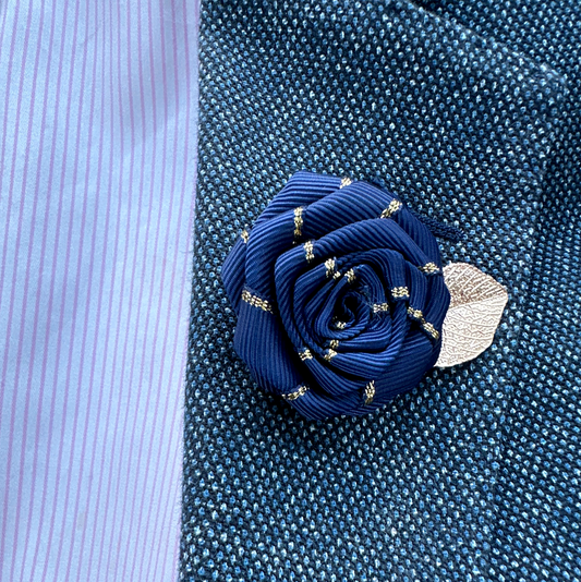 Flower Lapel By MyMerchant - Dark Blue and light bronze including leaf