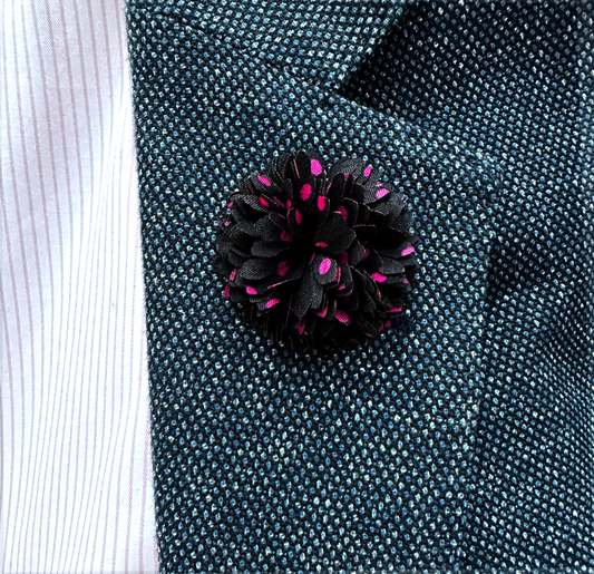 Flower Lapel By MyMerchant - Black & Pink Spots