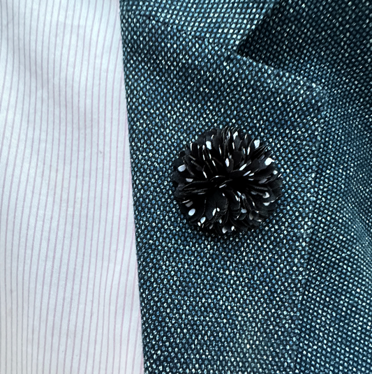 Flower Lapel By MyMerchant - Black with White Spots
