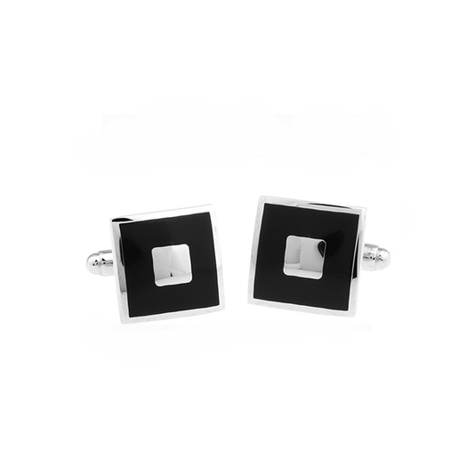 Black with Silver Square Cufflinks - By MyMerchant