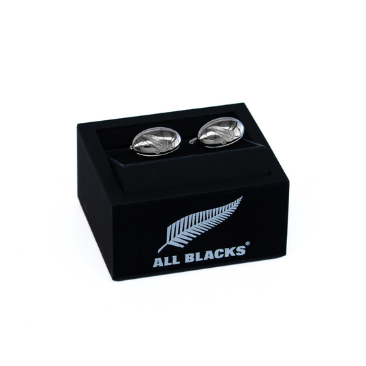 Official All Blacks Silver Fern Embossed Rugby Ball Cufflinks