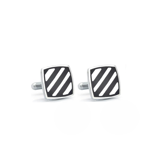 Black and Silver Diagonal Stripe Square Cufflinks By MyMerchant