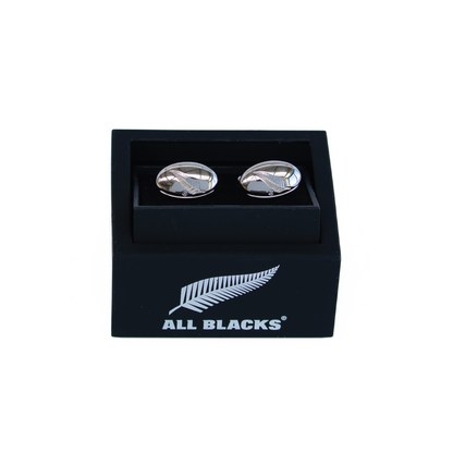Official All Blacks Silver Fern Embossed Rugby Ball Cufflinks