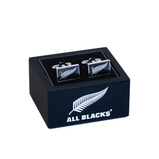 Official All Blacks Silver Fern on Black Background Cufflinks