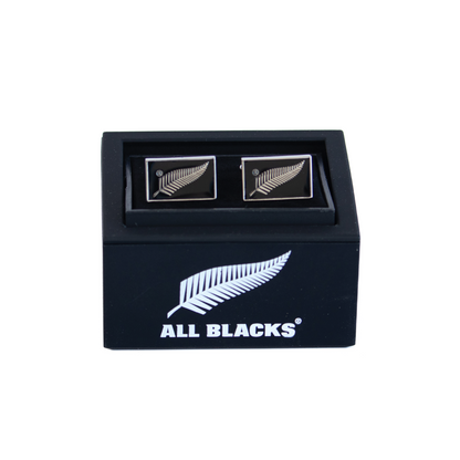 Official All Blacks Silver Fern on Black Background Cufflinks